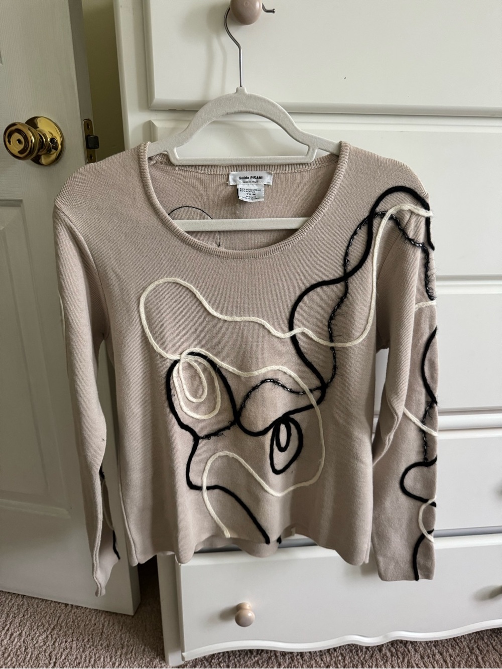 Vintage Abstract Sweater with Black & Cream Accents